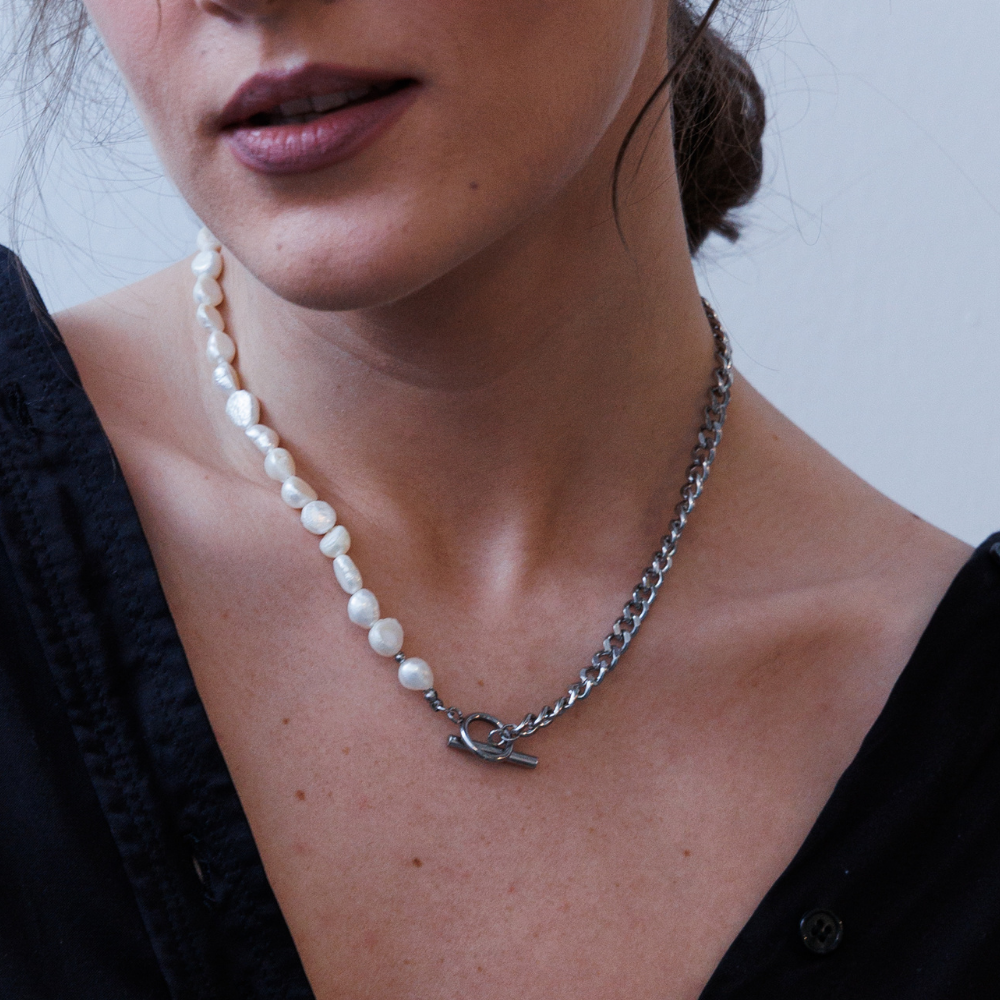 Florence Half-Pearl Silver Chain